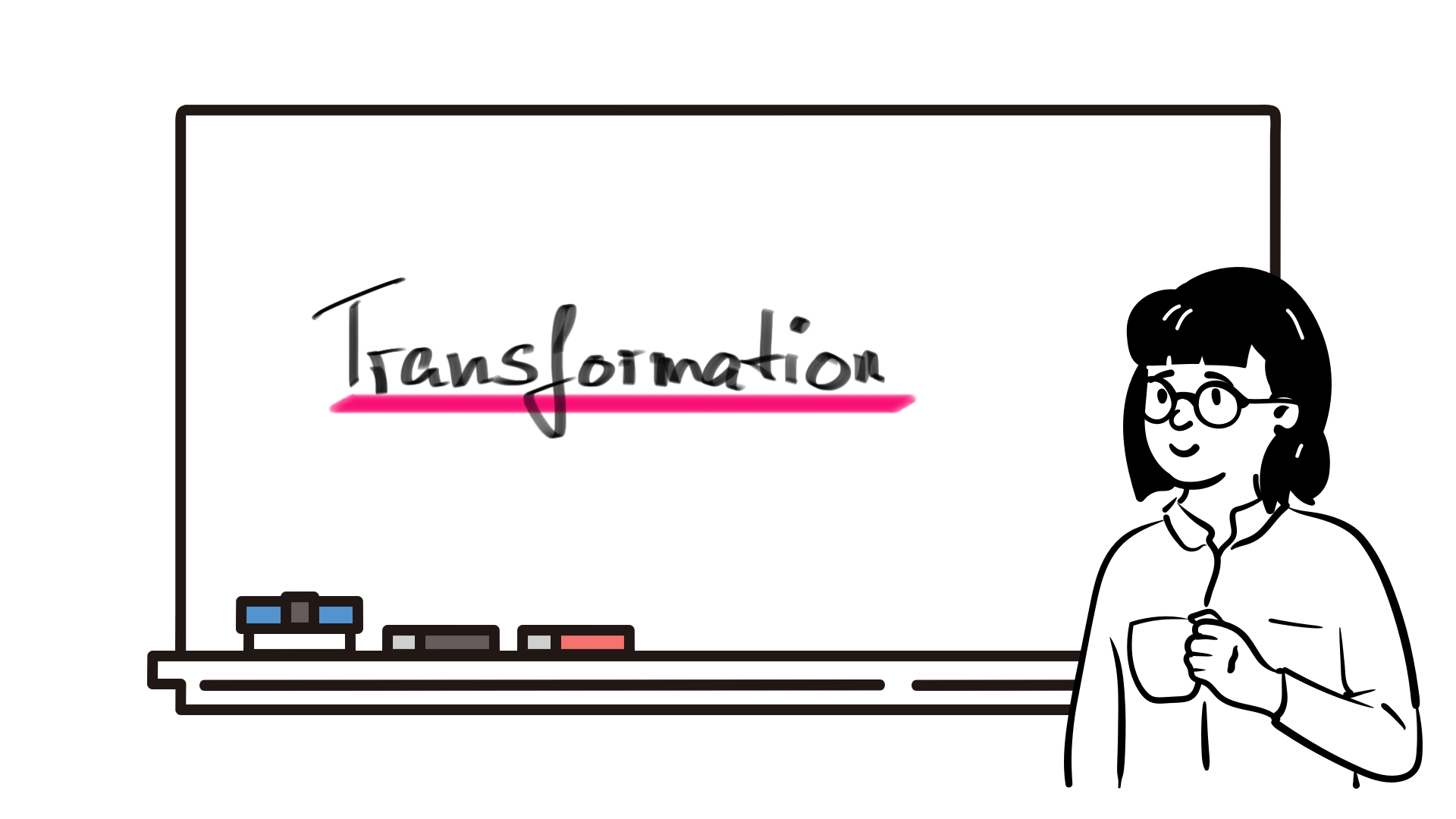 Minimalistische Zeichnung auf einem Whiteboard: Eine einfache Darstellung eines iterativen Prozesses. Ideal zur Visualisierung von agilen Transformationen.